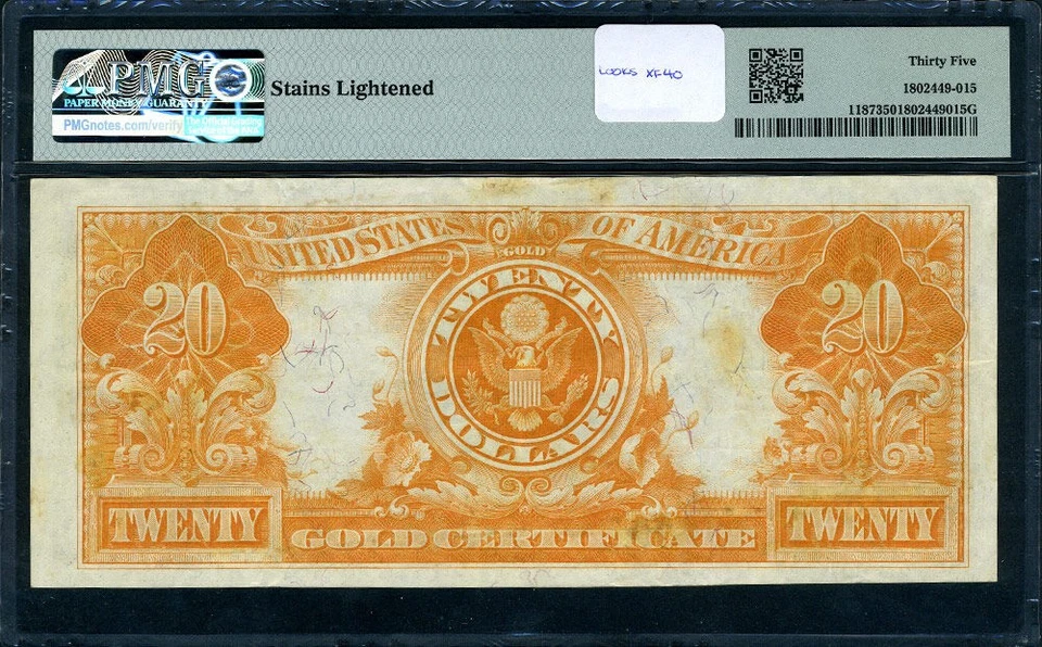 FR. 1187 $20 1922 Gold Certificate PMG Choice VF35 PQ - Image 3 of 3
