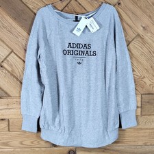 Adidas Originals Womens Size XL Casual Pullover Top Gray Sweatshirt Back Zipper