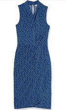 Amazon Essentials Blue Floral Sleeveless Sheath Dress Keyhole Neck Knee Length
