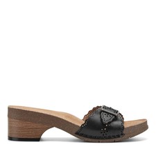 Earth Haisly Slip-on Clog Sandal Cushioned Arch Suppo Black Leather - 9 Medium