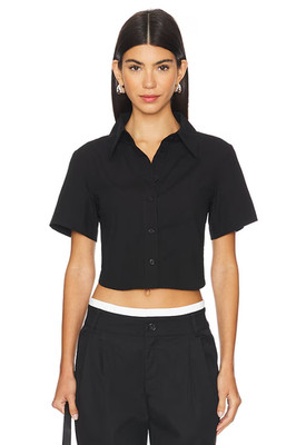 ALL THE WAYS Max Button Up Top in Black Short Sleeve XS NWT $68
