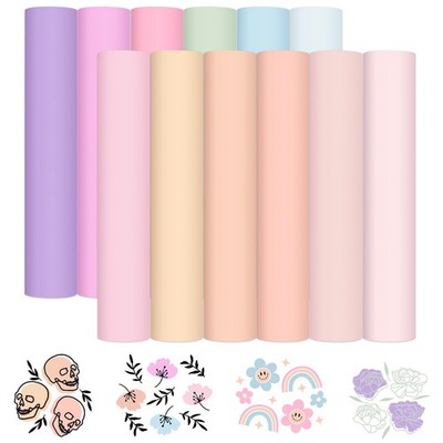 Pastel Adhesive Vinyl Bundle - 12 Sheets 12''x12'' Matte Boho Craft Vinyl 12 As...