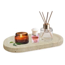Oval Natural Travertine Vanity Tray: 10''x5'' Beige Stone Decorative Counter ...