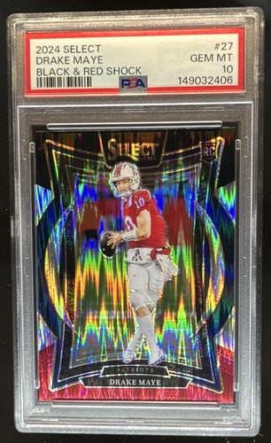 2024 Panini Select Drake Maye Concourse Black and Red Prizm Shock RC #27 PSA 10