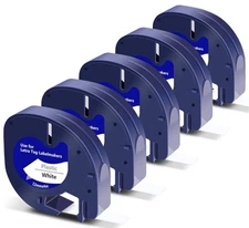 5PK Dymo Letratag Refill 91331 White Plastic 12mm Label Tape 1/2" LT-100H