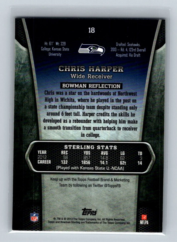 Chris Harper 2013 Bowman Sterling #18 RC Seattle Seahawks - Image 2 of 2