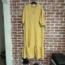 MNG by Mango Yellow Gingham Ruffle Hem Maxi Dress Size 4 Womens GUC