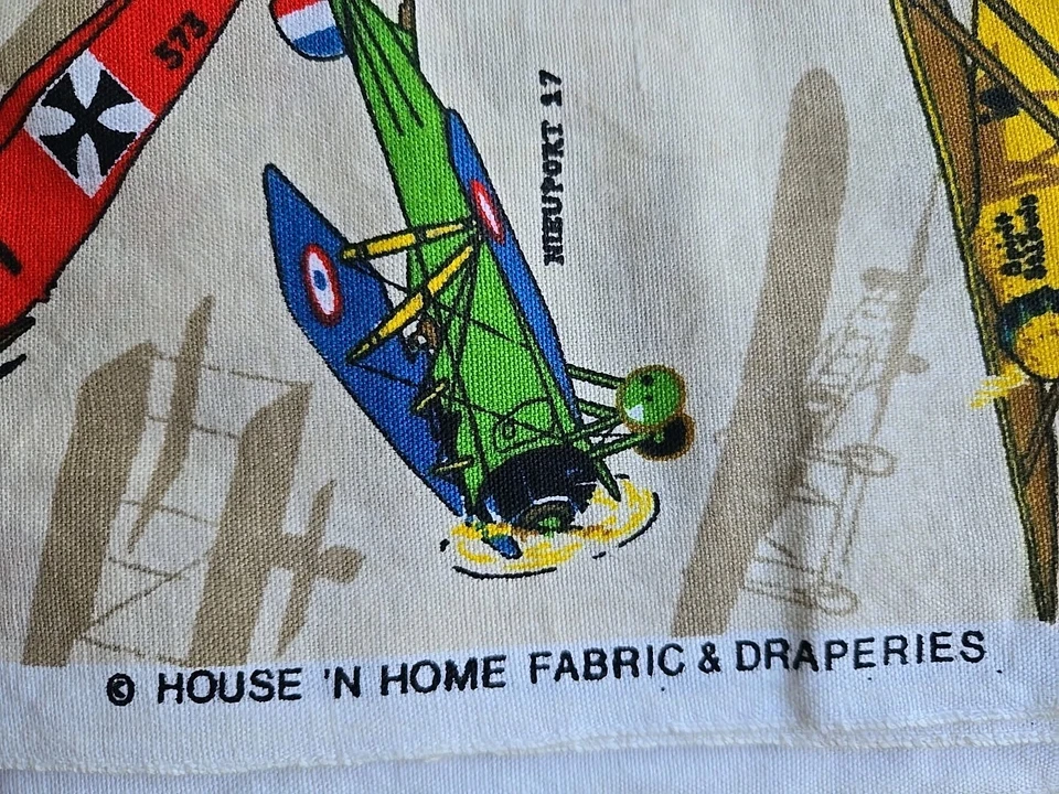 VTG House 'N Home Fabric & Draperies 8+ Yards 44" Wide Old Airplanes Print Beige - Image 3 of 4