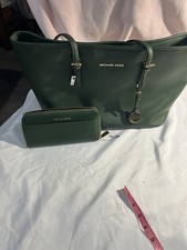 MICHAEL KORS  LARGE Green MK SIGNATURE TZ SHOULDER TOTE BAG And Wallet Brand New