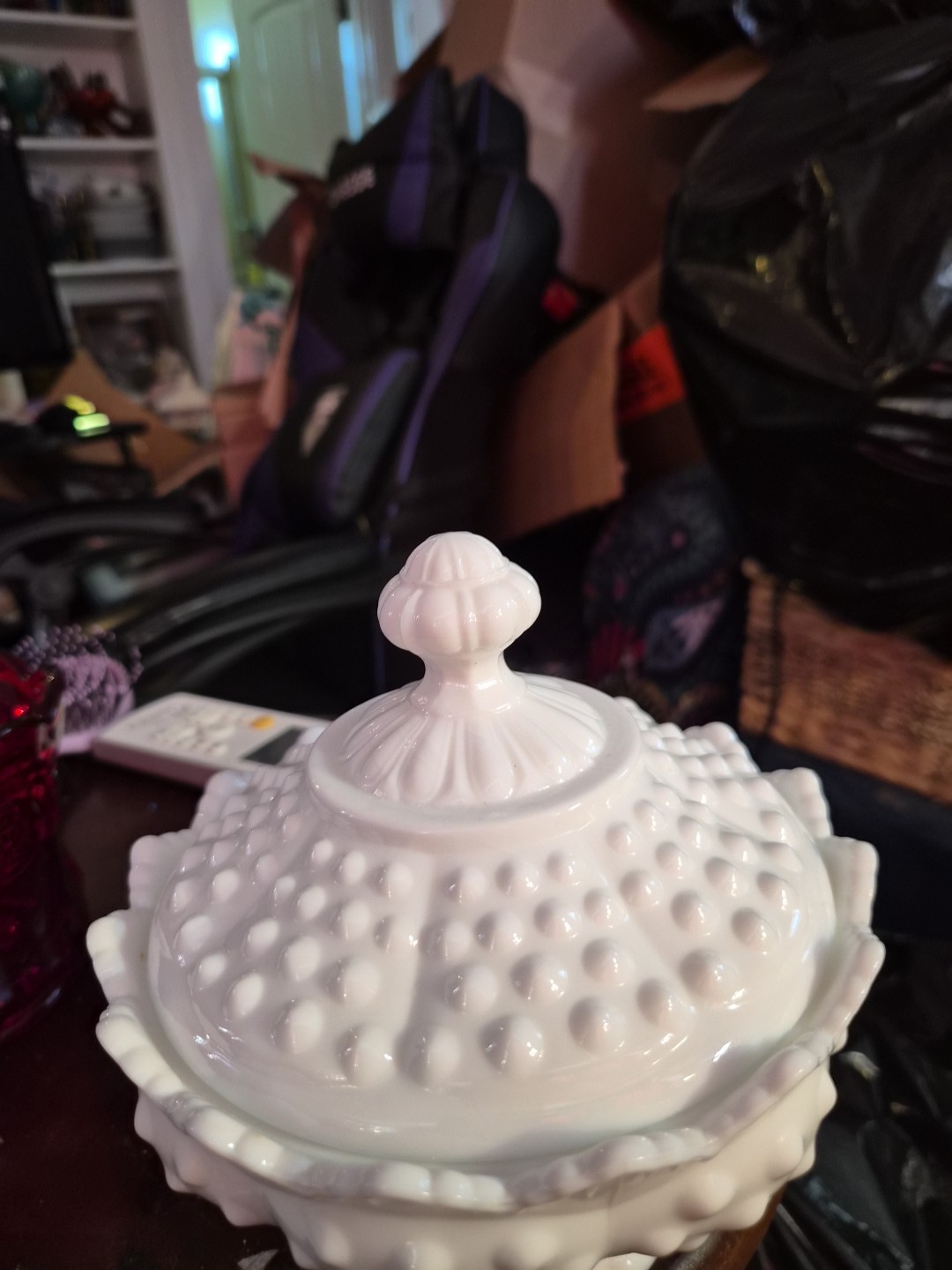 Vintage Featon Hobnail Milk Glass Footed Pedestal Lidded Candy Dish With...