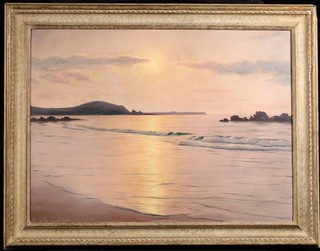 ROGER DE LA CORBIERE (1883 1974) LARGE SIGNED FRENCH OIL SUNSET OVER THE SEA
