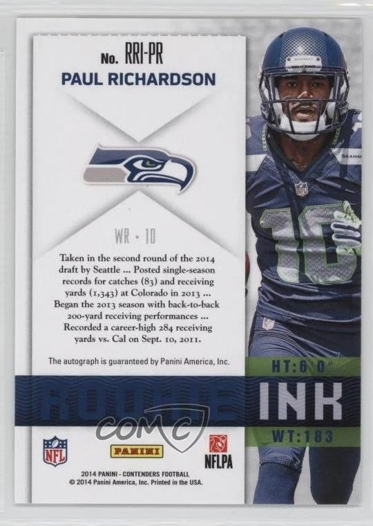 2014 Panini Contenders Rookie Ink RPS Gold /25 Paul Richardson #RRI-PR Auto RC - Image 2 of 2