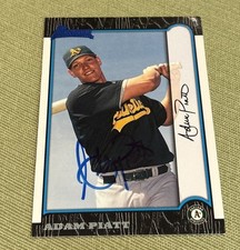 1999 Bowman Rookie Baseball Card #413 Adam Piatt Oakland A’s Signed Autographed. rookie card picture