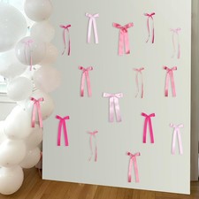 16Pcs Pink Bow Birthday Party Decorations, Satin Ribbon Bows Party Background