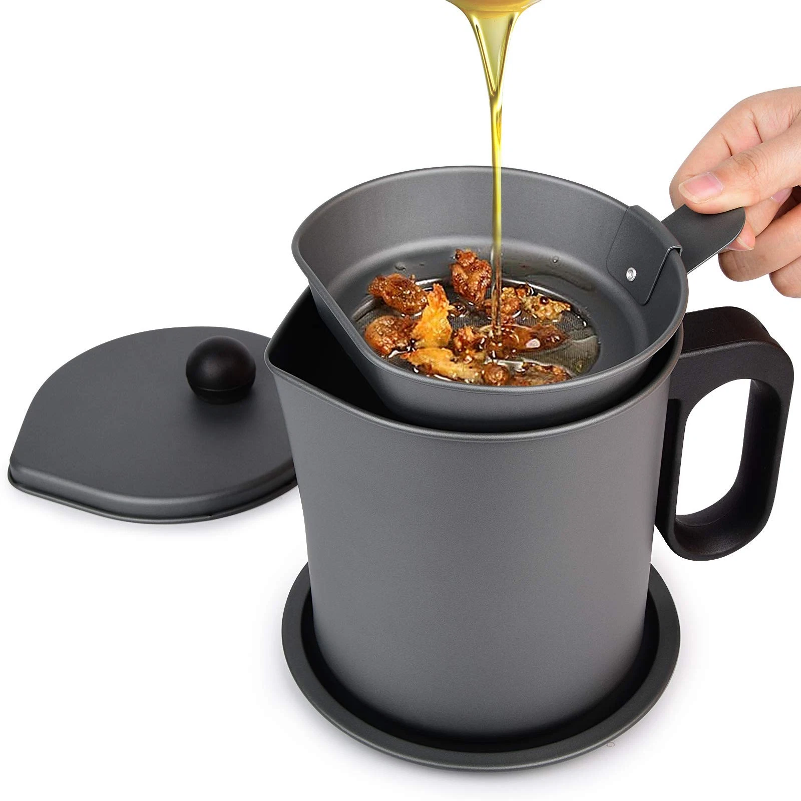 1.7L Bacon Grease Container with Strainer Cooking Oil Can for Kitchen