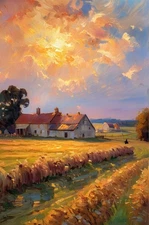 Impressionistic Landscape Serene Countryside Sunset Canvas Wall Art Picture