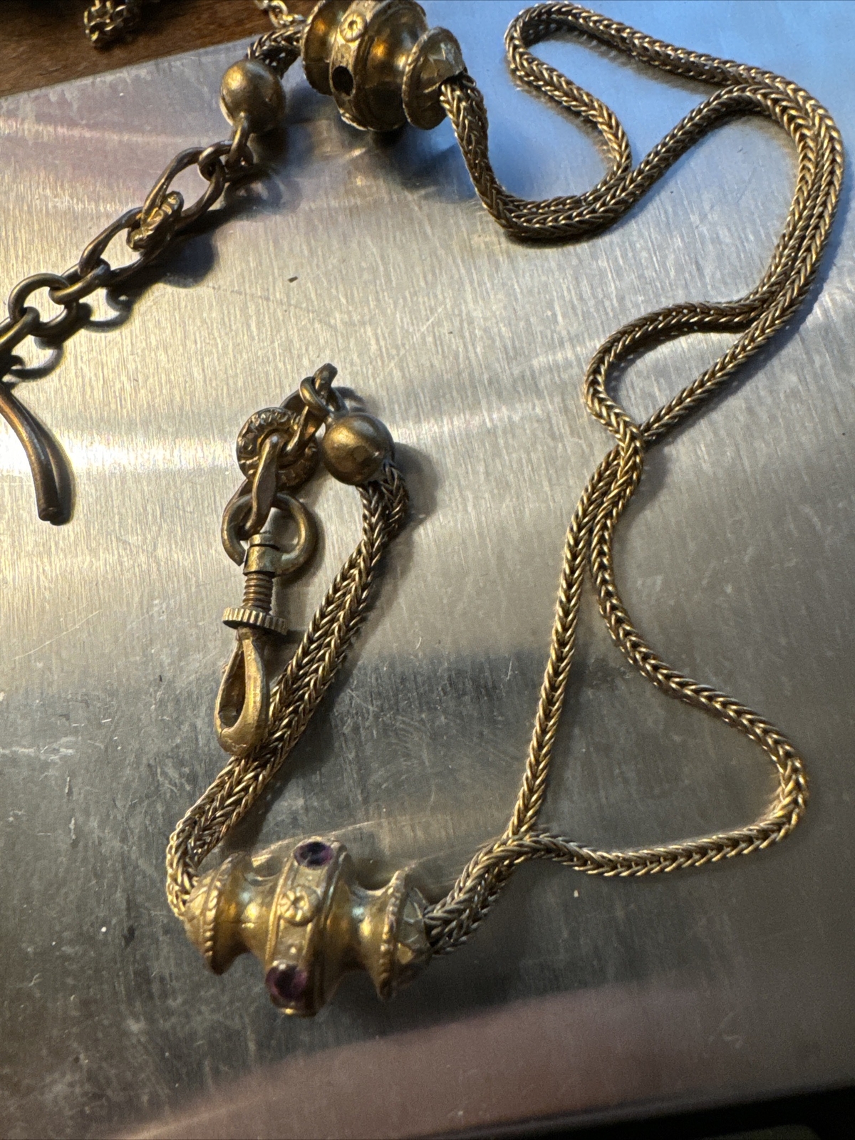 Antique Vintage Victorian Gold Filled Rare Pocket Watch Slide Chain