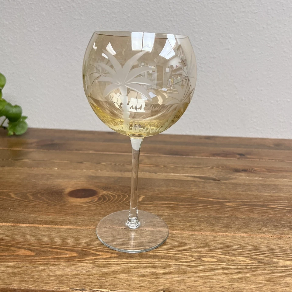 Lenox Vidrio Ámbar Colonial Británico Palmeras Corte Grabado Globo Vino Blanco Foto 2 de 4