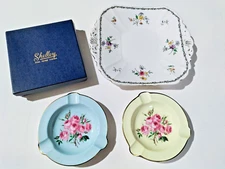 Shelley China Collection - 2x Floral Ashtrays + Platter -Scarce Pieces & box -AF