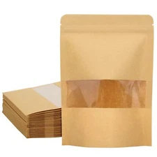 50 Pack Kraft Stand Up Zip Lock Pouch Bags Resealable Bag With Transparent Windo