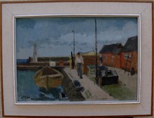 John Börén 1903-1983, Hafenszene mit Mann und Nachen, um 1950/60