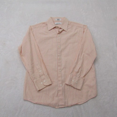 Calvin Klein Shirt Boys Size 10 Orange Long Sleeve Cotton Striped Button Shirt