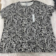 Croft and Barrow womens The Classic Tee 2X short sleeve crew damask NWT
