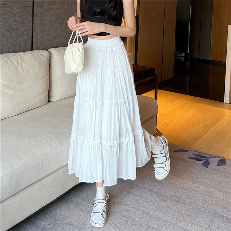 Womens elastic waist ruffle skirt cheap