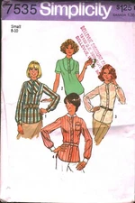 7535 Vintage Simplicity Sewing Pattern Misses Top Stitched Shirt Blouse OOP Sm