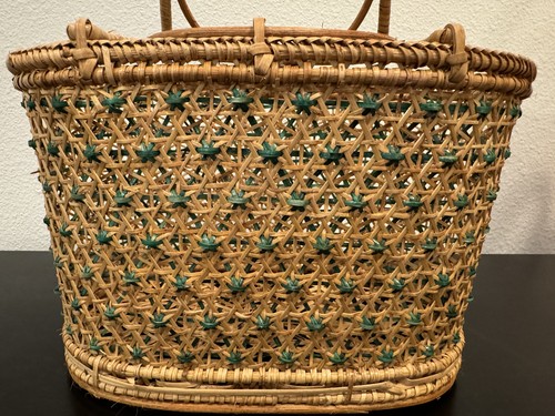Mon Baskets from Thailand (handmade bamboo baskets) tan and green coloring - Picture 4 of 7