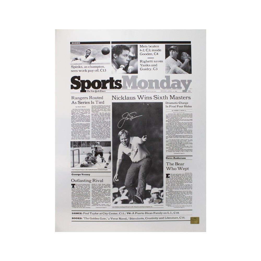 Jack Nicklaus Autographed Signed 17x23 Newpaper Photo - Steiner 