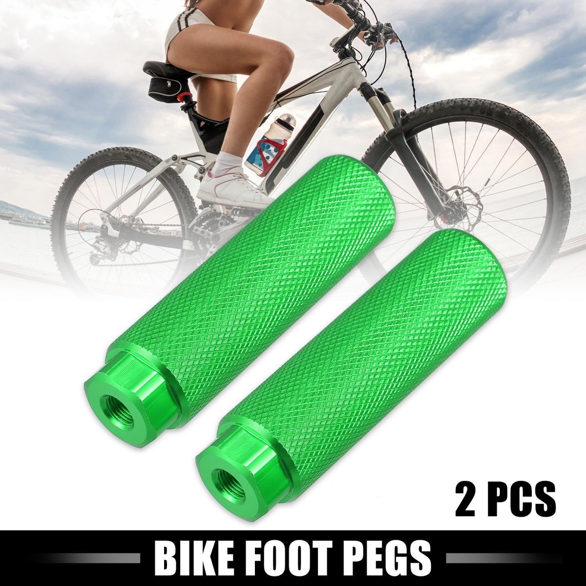 Pair Aluminum Alloy Rear Foot Pegs Green for MTB Bicycle Fit 3/8