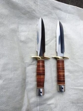SET OF 2 CUSTOM HANDMADE STACKED LEATHER HANDLE HUNTING DAGGER & BOWIE KNIFE