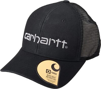 Carhartt Men's Canvas Mesh-Back Logo Graphic Cap One Size, Black 