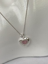 NWT Solid Sterling Silver Pink CZ Heart Pendant  Necklace 15.5  , 0521