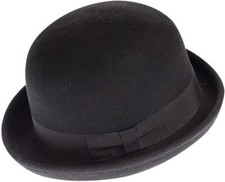Black Bowler Derby Hat Short Rolled Brim Fedora for Men and Medium,