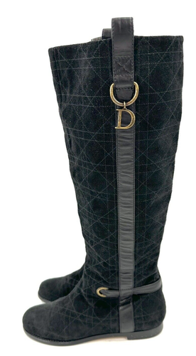 Bottes Christian Dior pointure 38 US 8 matelassées cuir daim logo luxe grande équitation  - Photo 4/15
