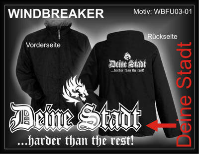 Windbreaker, Stadionjacke - Wunschtext Stadt oder Namen - S-XXL (WBFU03-01)