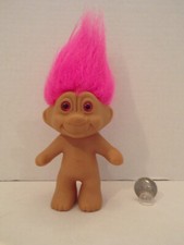 Russ Troll Doll 4" Vintage Bright Pink Hair Pink Eyes No Clothes