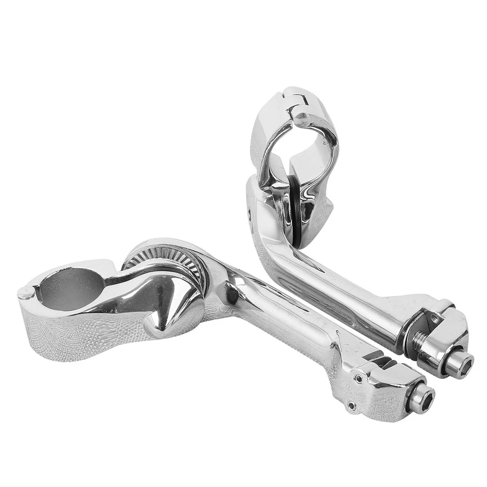 Chrome 1-1/4" Adjustable Highway Long Angled Foot Pegs Mount Fit For Harley Dyna - Image 2 of 4