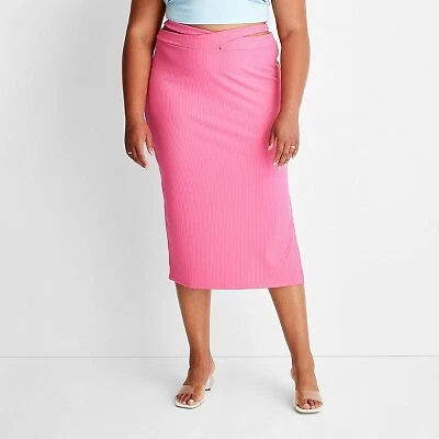 Knit midi top skirt pink