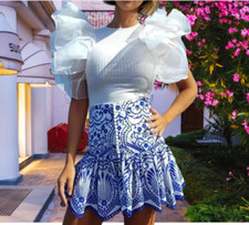 ZARA Organza ruffle rib bodysuit white sz S 0858/330
