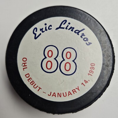 ERIC LINDROSS OSHAWA GENERALS DEBUT Hockey Puck OHL January 14, 1990 chl vintage