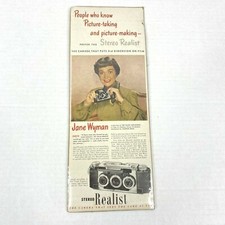 1951 Stereo Realist Camera Jane Wyman Print Ad Magazine Vintage Rare Ephemera