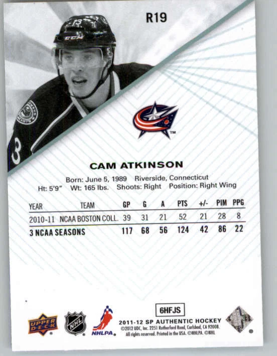 2011-12 SP Authentic Rookie Extended #R19 Cam Atkinson (ref 162631) - Image 2 of 2