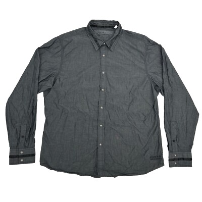 Guess Shirt Men's XXL 2XL Gray Long Sleeve Snap Button Roll Tab Sleeves