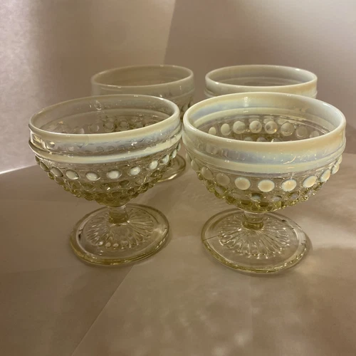Moonstone Opalescent Glass Sherbet Cups Set Of 4 READ DESCRIPTION