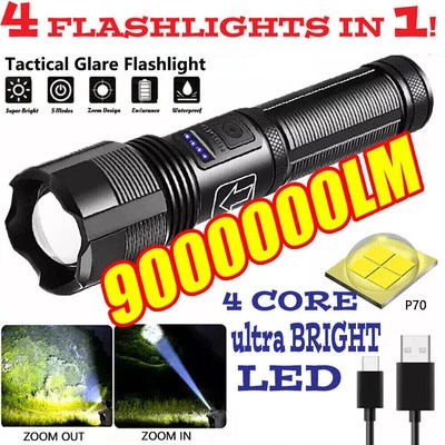 MARKENLOS Rechargeable 990000LM LED Flashlight Tactical Police Super Bright Torch Zoomable