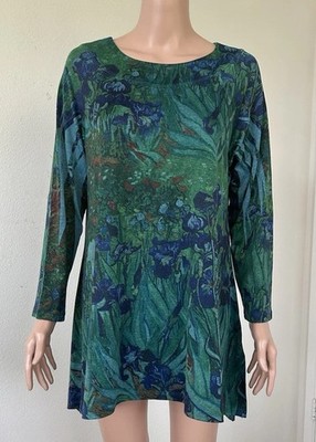 Jess & Jane Liquid Knit Floral Women s Blouse Size Large Made In USA