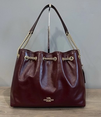 COACH CCZ79 Evelyn Shoulder Bag Shiny Smooth Leather Gold/Dark Wine